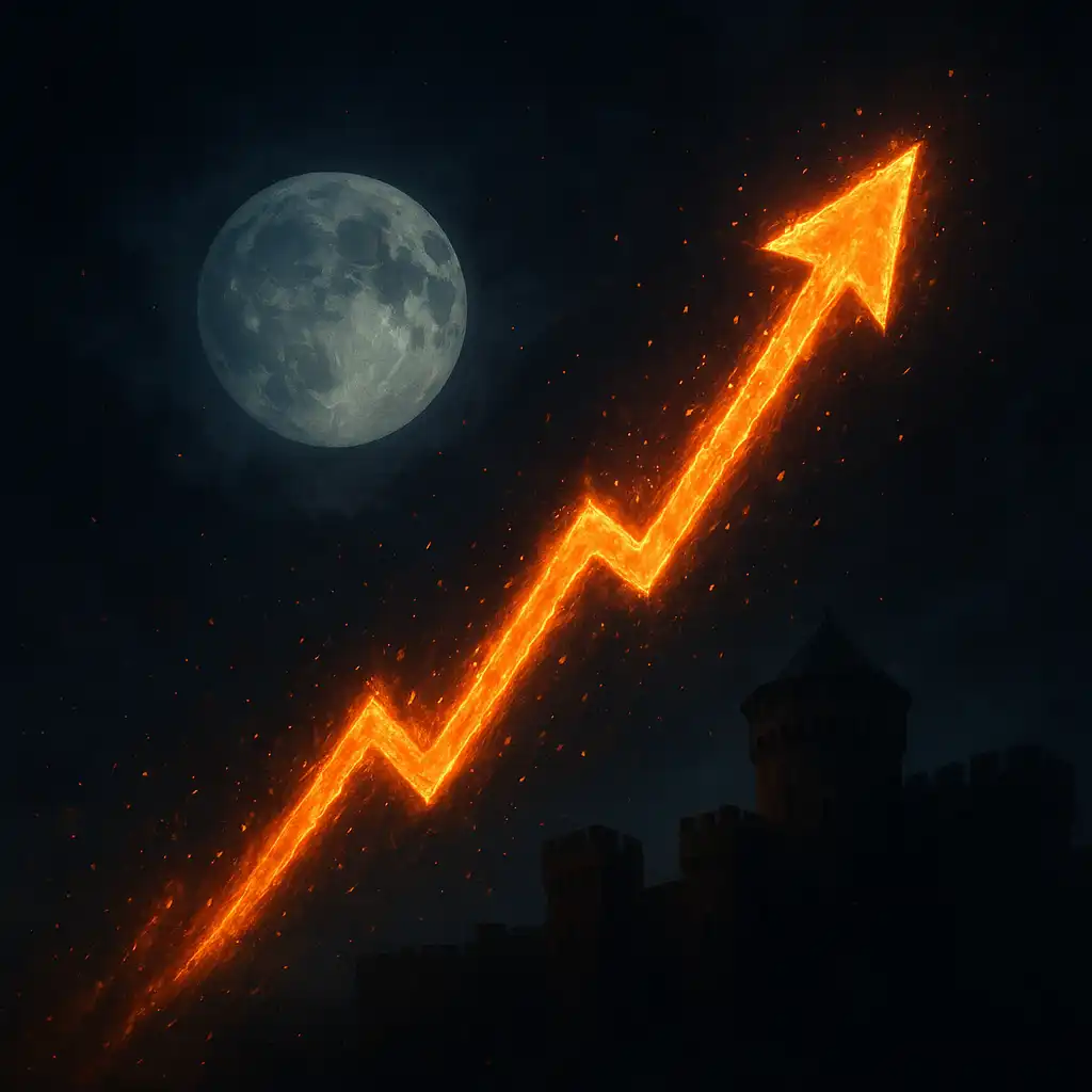 Rising fiery multiplier line against a dark fortress sky, MorosWin crash game illustration